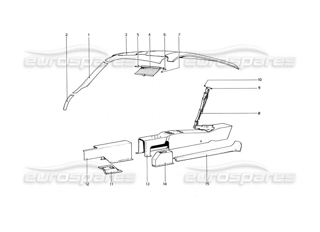 ferrari 365 gt4 berlinetta boxer tunnel and roof part diagram