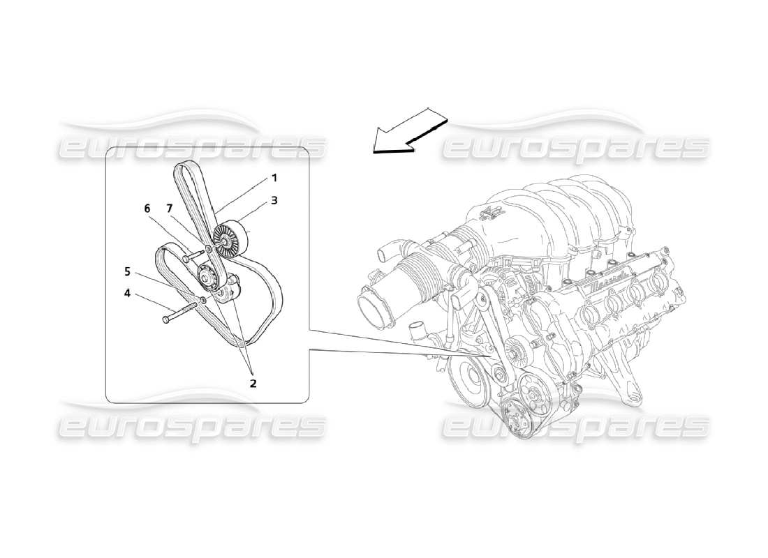 maserati qtp. (2006) 4.2 belts auxiliary parts parts diagram