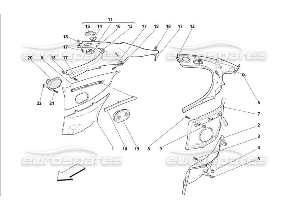 maserati 4200 gransport (2005) inner coverings - post covering and rear moulding part diagram