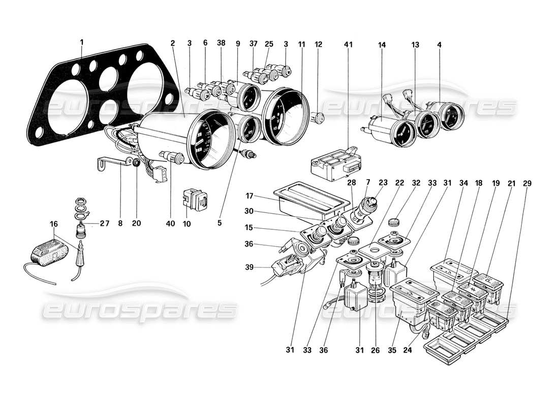 ferrari 328 (1988) instruments and accessories part diagram