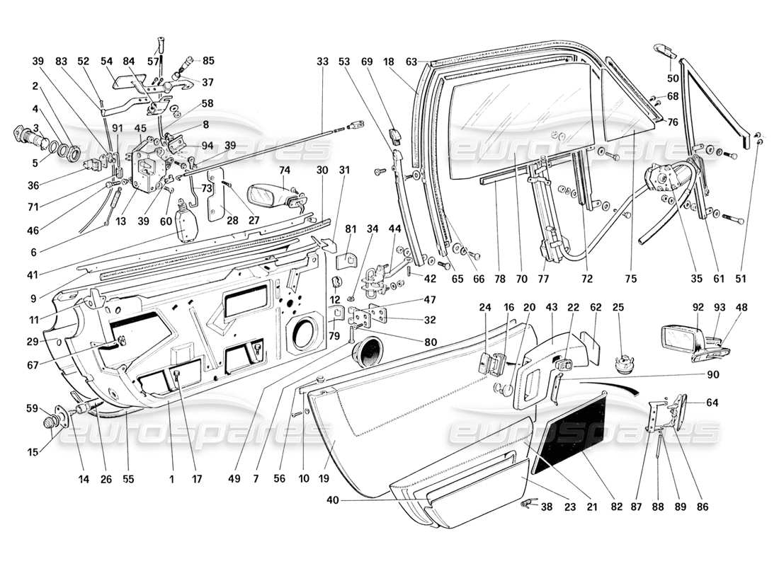 ferrari 328 (1988) doors (until car no. 71595) part diagram