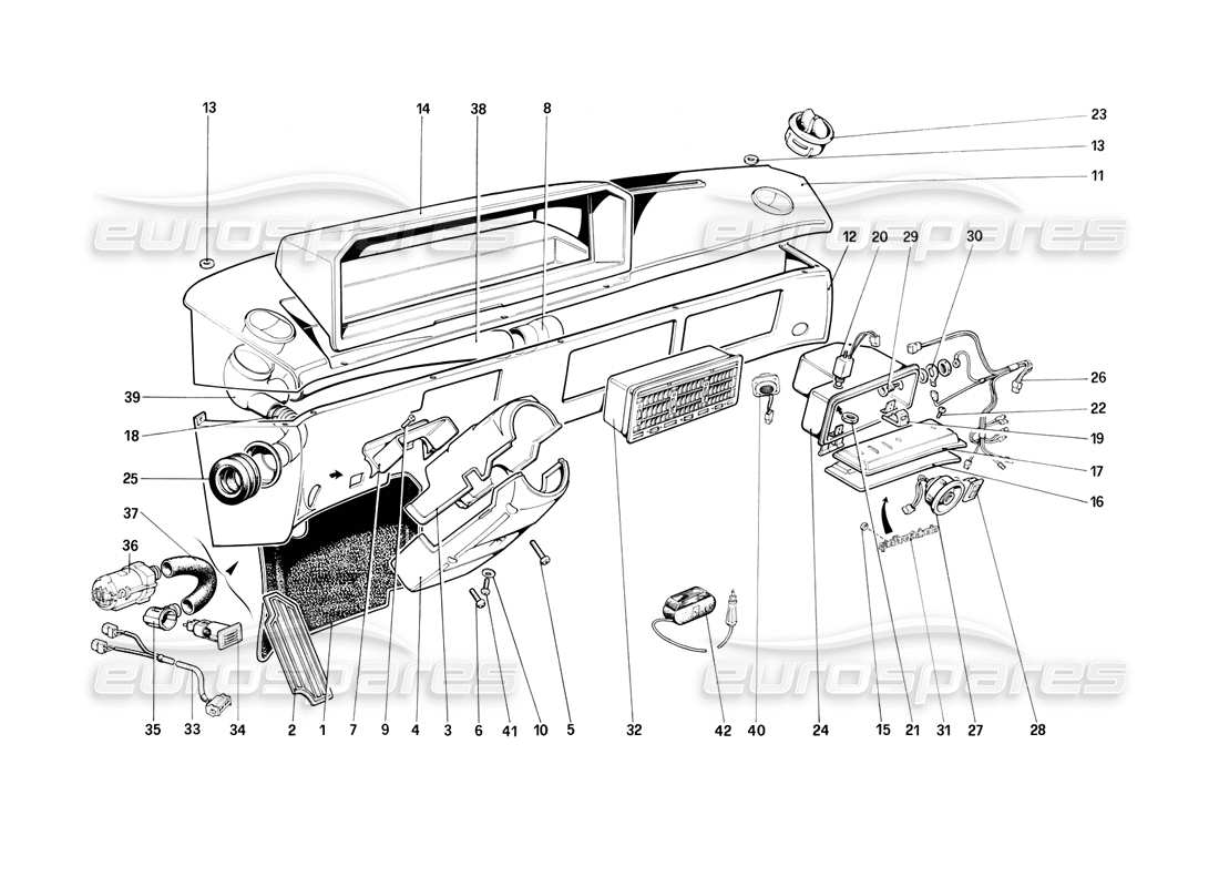 ferrari mondial 3.2 qv (1987) instruments panel part diagram