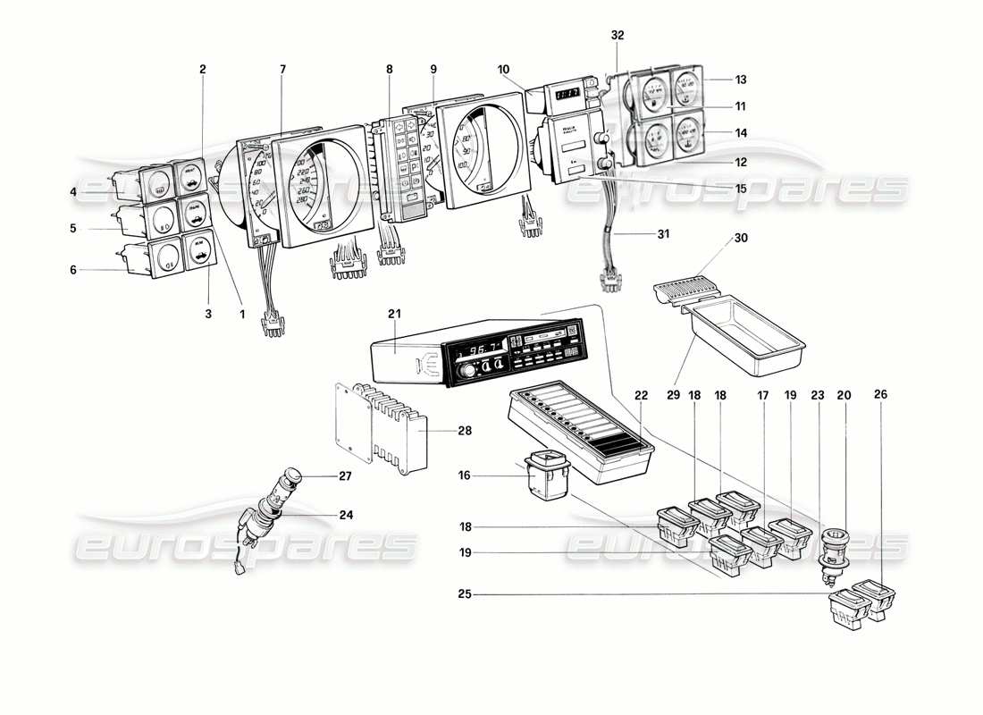 ferrari mondial 3.2 qv (1987) instruments part diagram