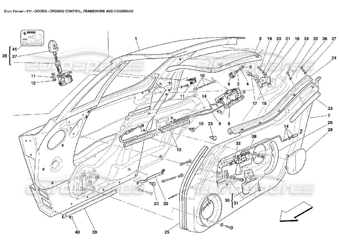 ferrari enzo doors - opening control, framework and coverings part diagram