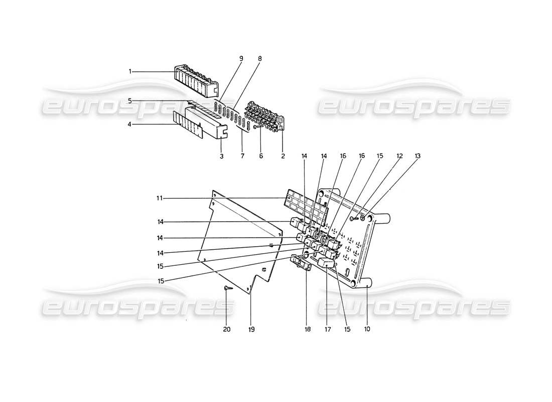 ferrari 208 gt4 dino (1975) fuses and relays parts diagram