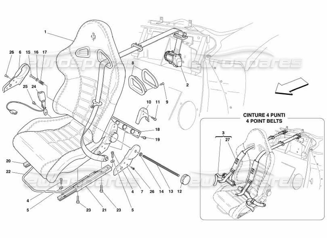 ferrari 550 barchetta seat and safety belts parts diagram