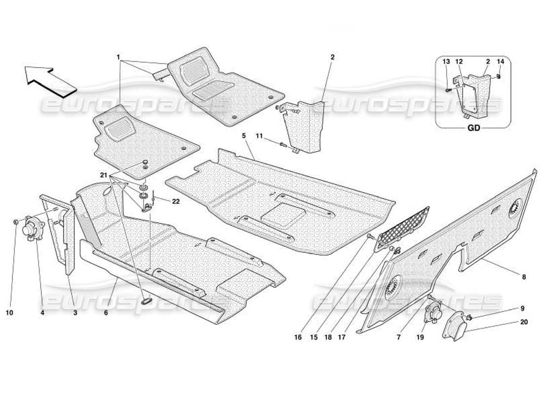 ferrari 550 barchetta passengers compartment upholstery and carpets parts diagram