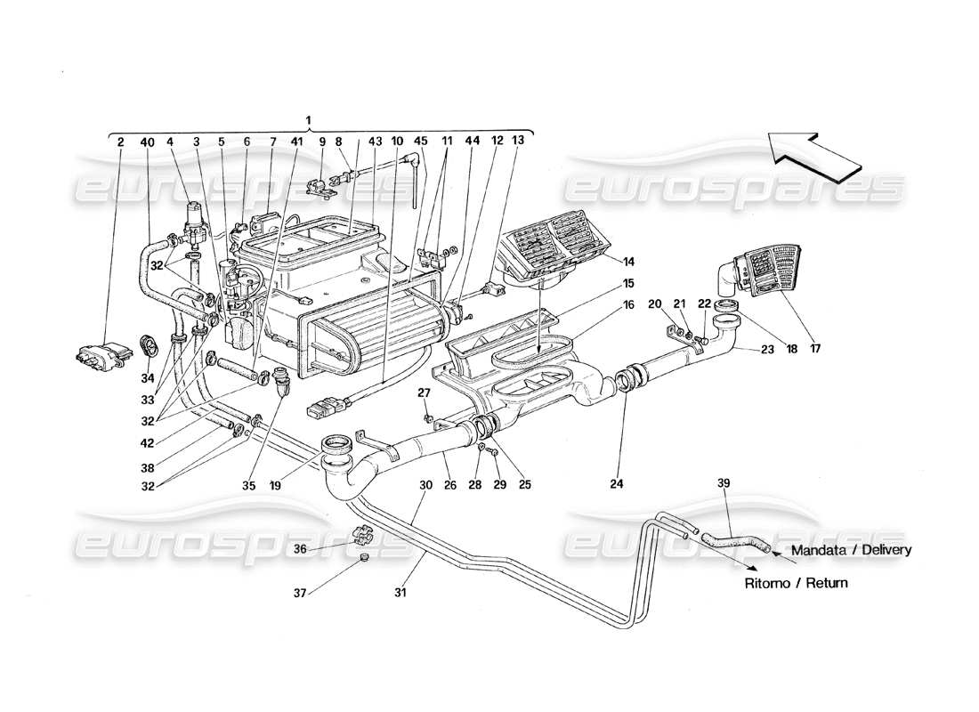 ferrari 348 (1993) tb / ts evaporator unit and passengers compartment aerating part diagram