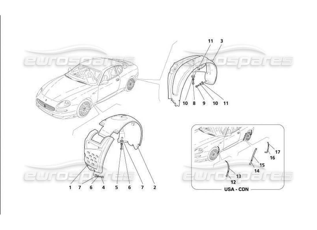 maserati 4200 gransport (2005) shields and protections for wheel compartment part diagram