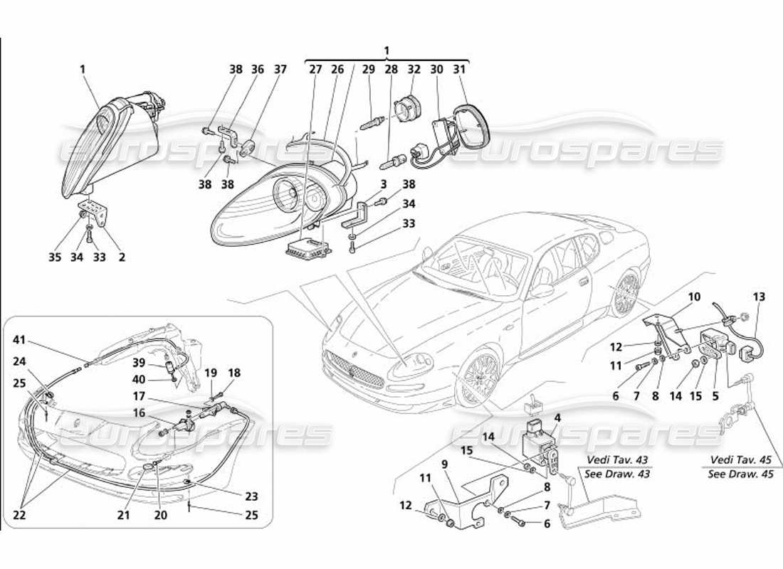 maserati 4200 gransport (2005) xeno headligths and headlights washer -optional- part diagram