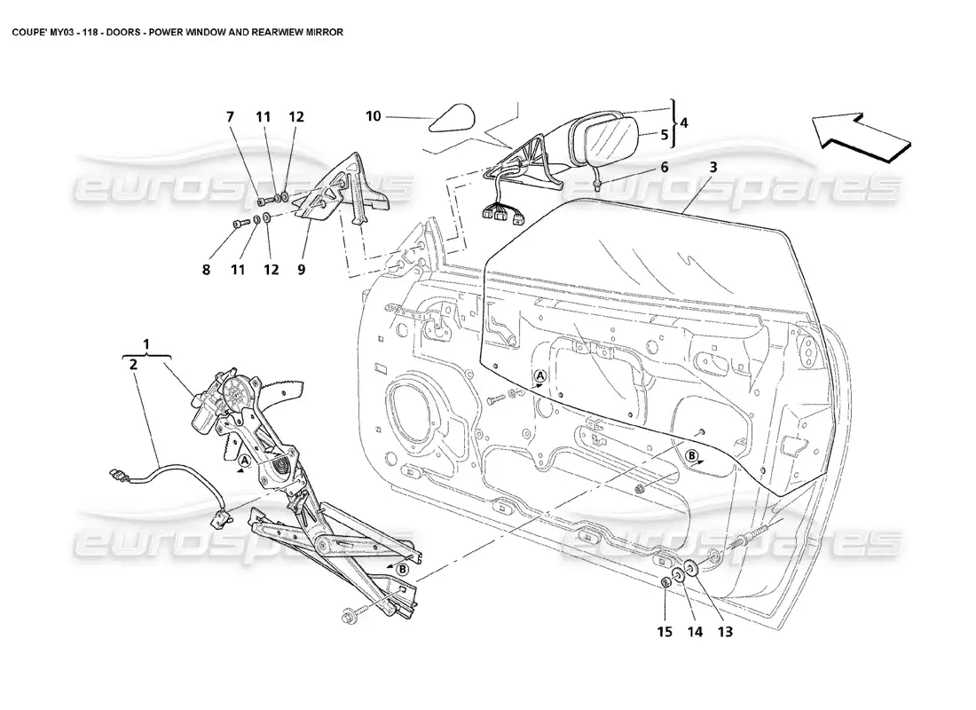maserati 4200 coupe (2003) doors - power window and rearview mirror parts diagram