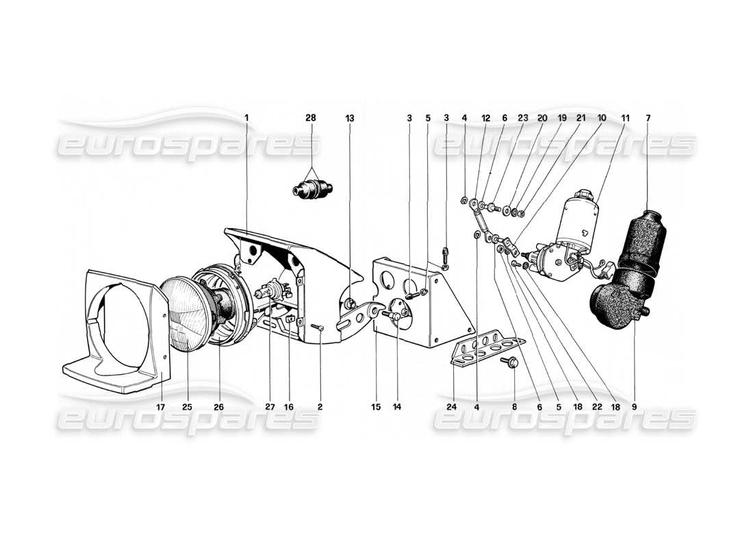ferrari 208 turbo (1982) lights lifting device and headlights part diagram