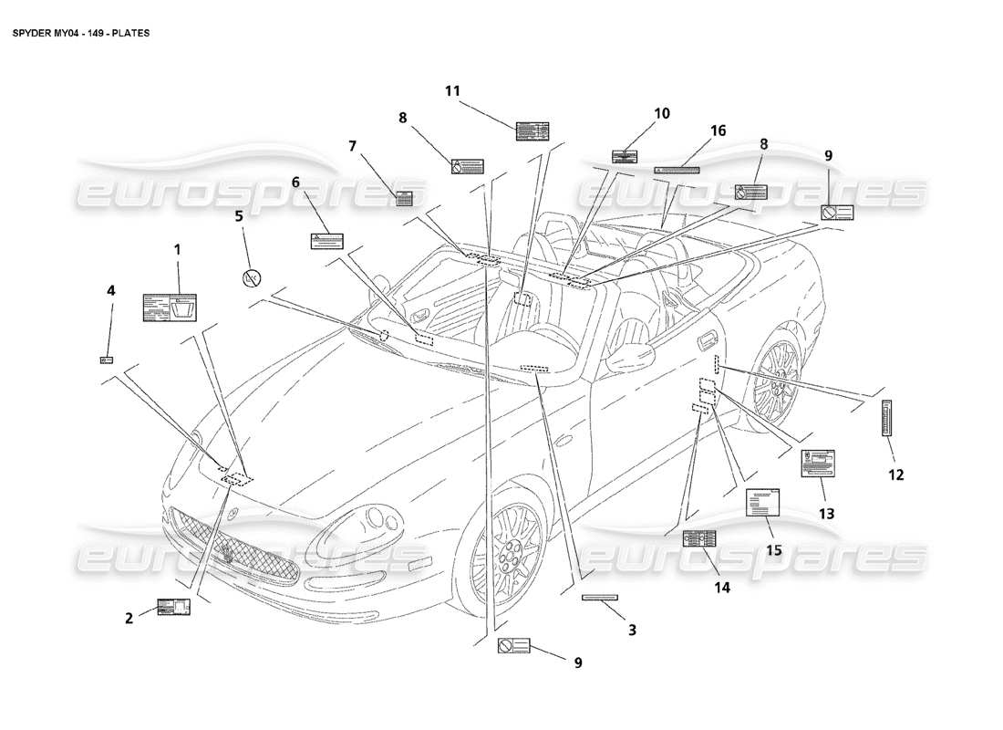 maserati 4200 spyder (2004) plates parts diagram