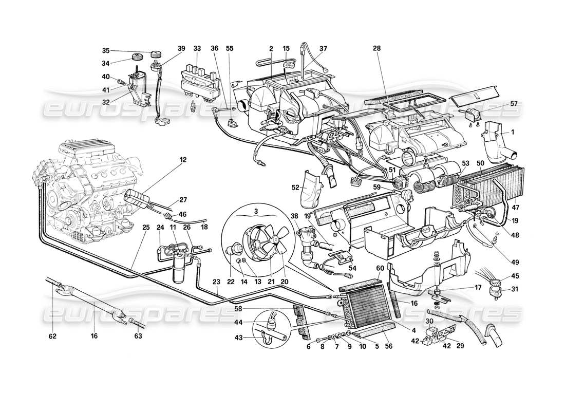 ferrari mondial 3.2 qv (1987) heating system part diagram