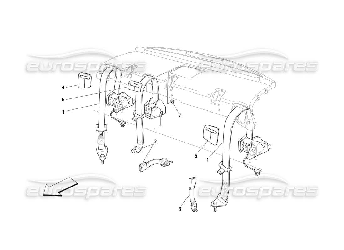 maserati qtp. (2006) 4.2 rear safety belts parts diagram