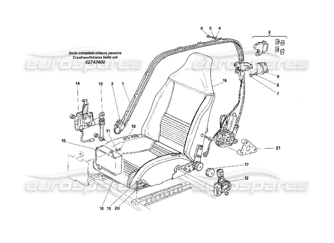 ferrari f40 seats - passive safety belts -valid for usa- part diagram