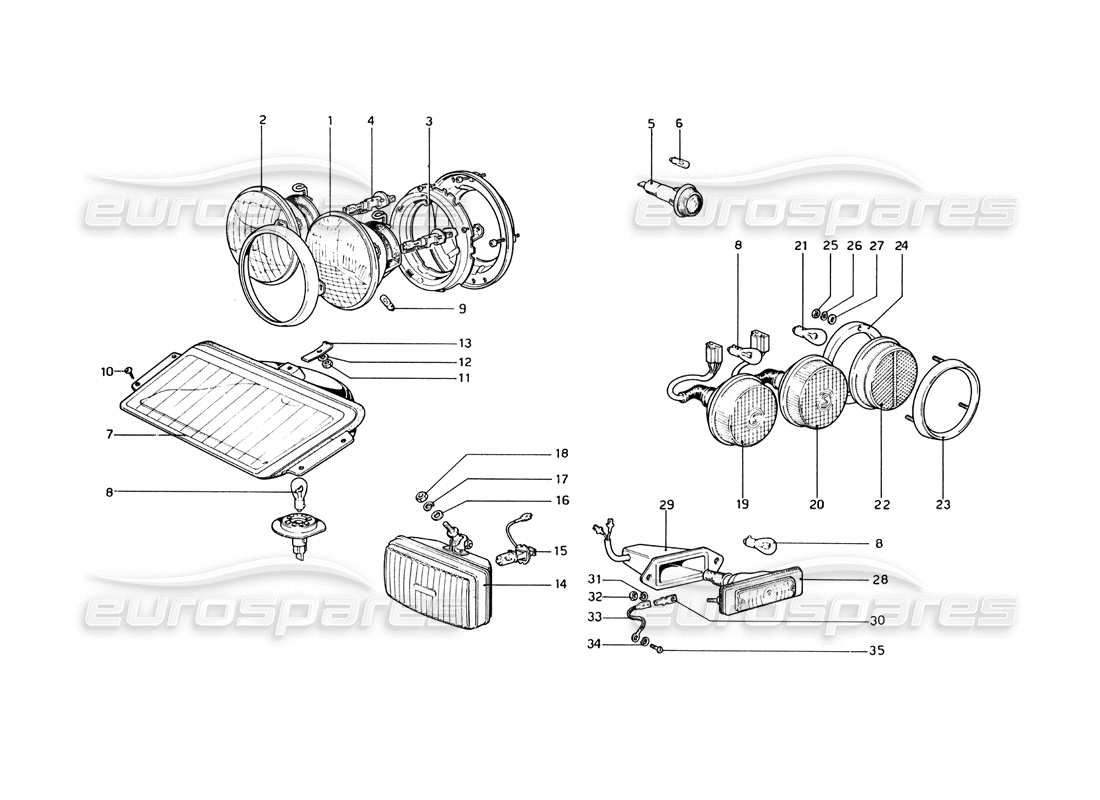 ferrari 365 gt4 berlinetta boxer lights part diagram