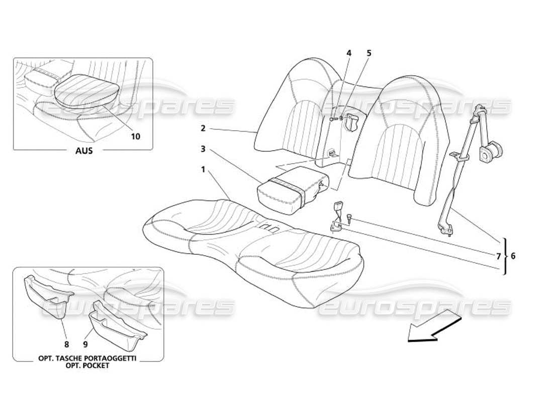 maserati 4200 coupe (2005) rear seat and seat belt parts diagram