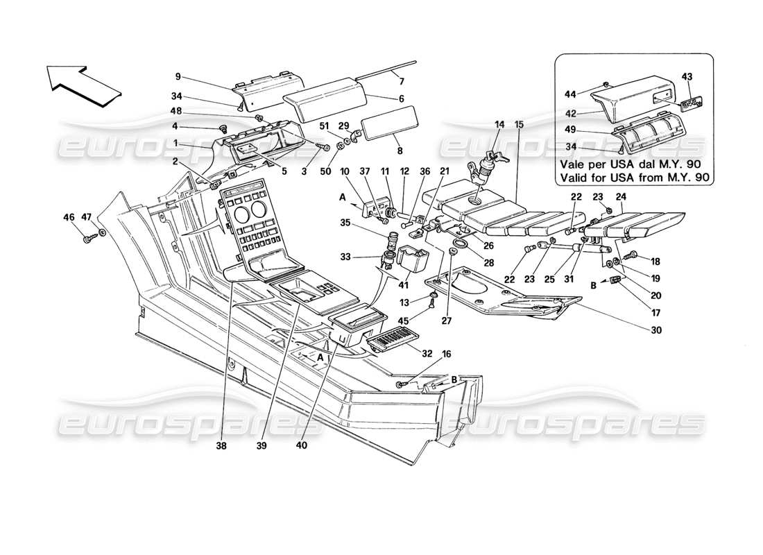 ferrari 348 (1993) tb / ts tunnel - accessories part diagram