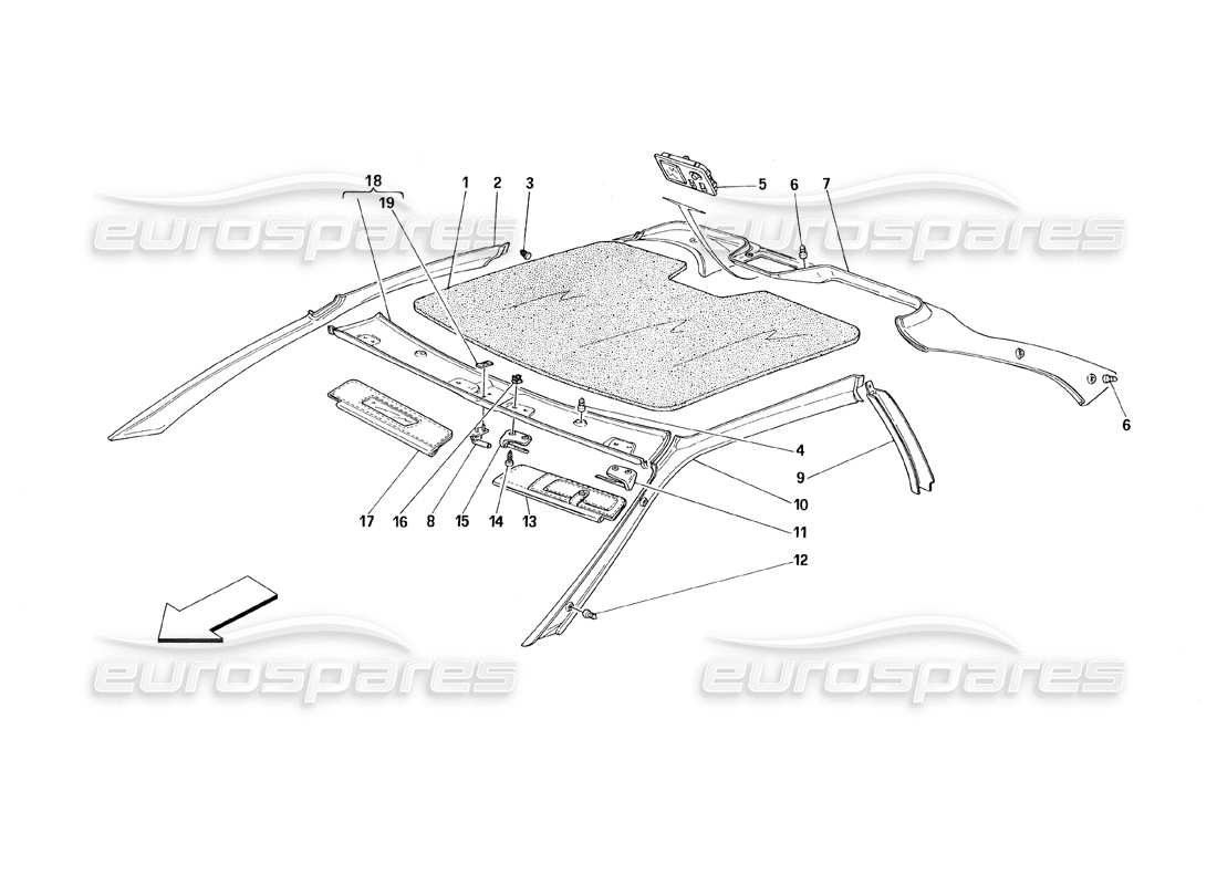 ferrari 348 (1993) tb / ts roof trims parts diagram