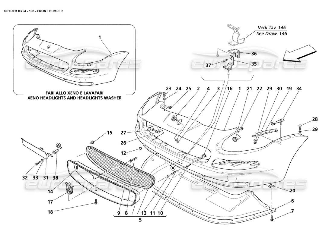 maserati 4200 spyder (2004) front bumper parts diagram