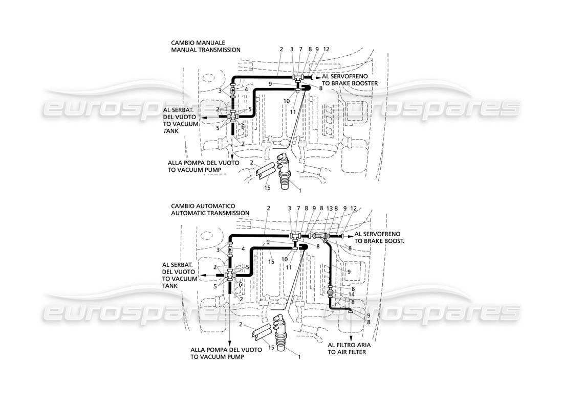 maserati qtp v8 evoluzione vacuum system (lh drive) parts diagram