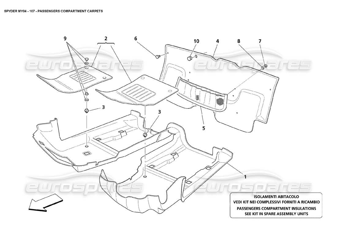 maserati 4200 spyder (2004) passengers compartment carpets parts diagram