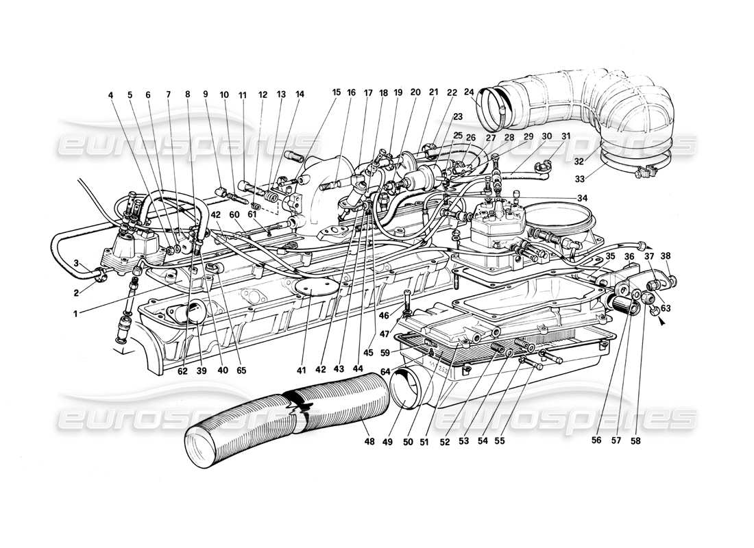 ferrari 400i (1983 mechanical) fuel injuction system - air intake, lines parts diagram