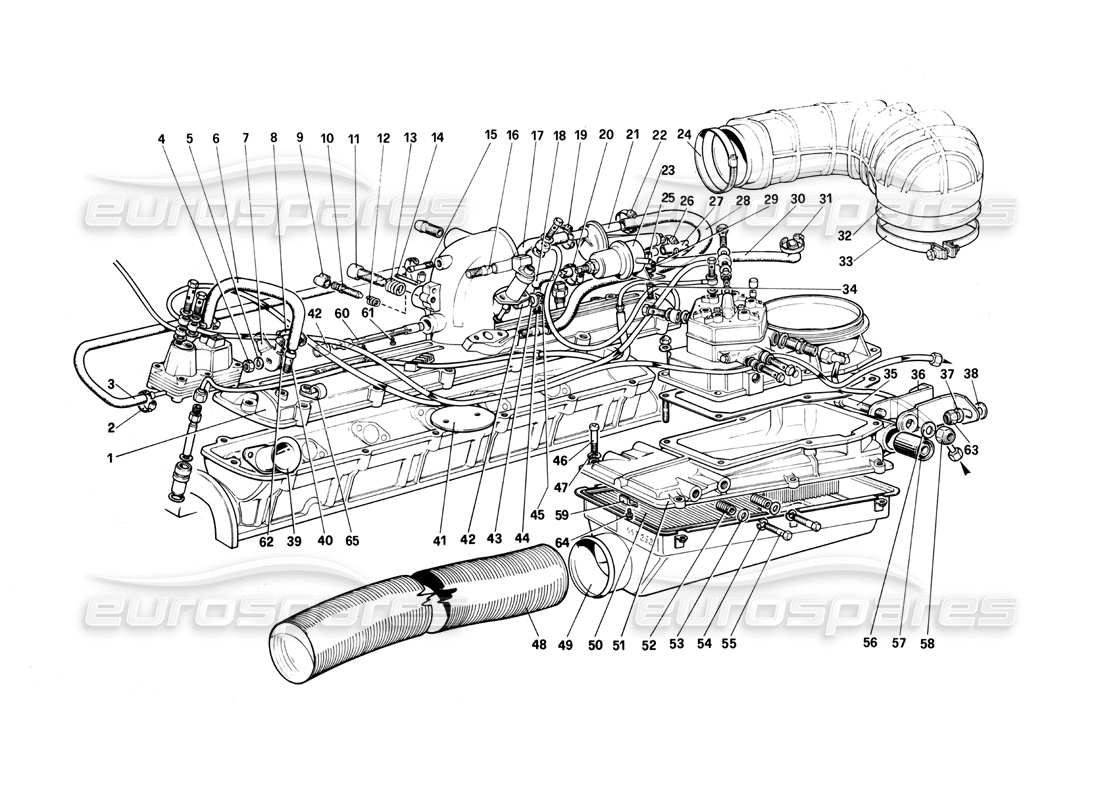 ferrari 400i (1983 mechanical) fuel injuction system - air intake, lines part diagram