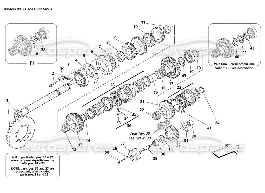 maserati 4200 spyder (2004) lay shaft gears parts diagram