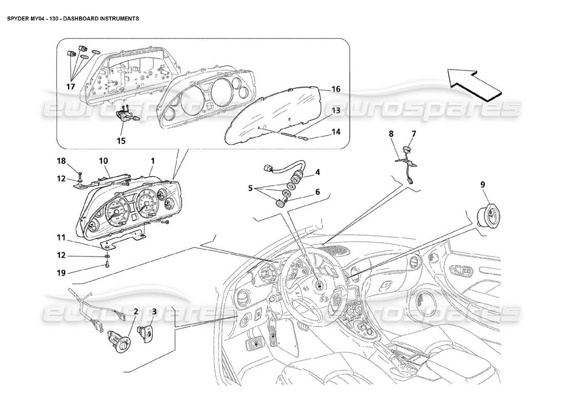 maserati 4200 spyder (2004) dashboard instruments parts diagram