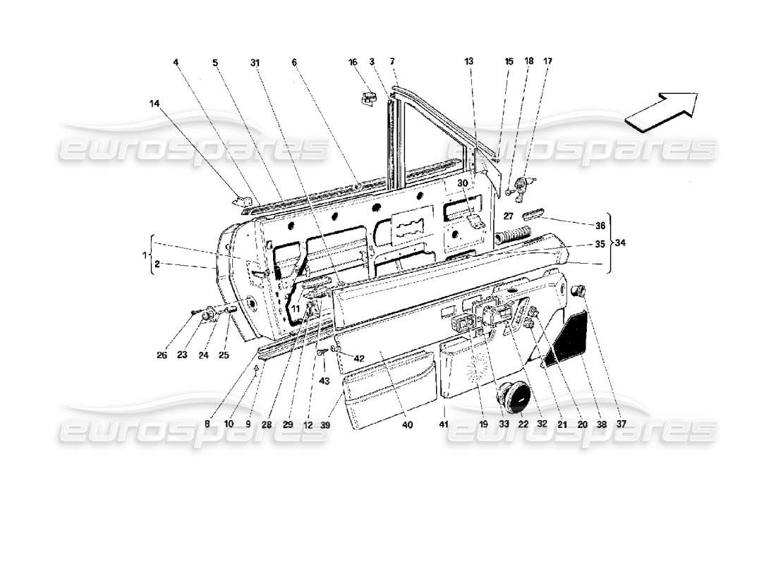 ferrari mondial 3.4 t coupe/cabrio doors - cabriolet - framework and linings parts diagram