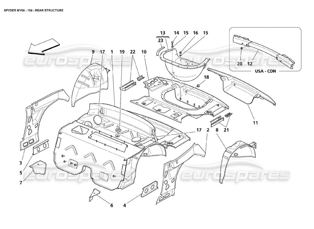 maserati 4200 spyder (2004) rear structure parts diagram