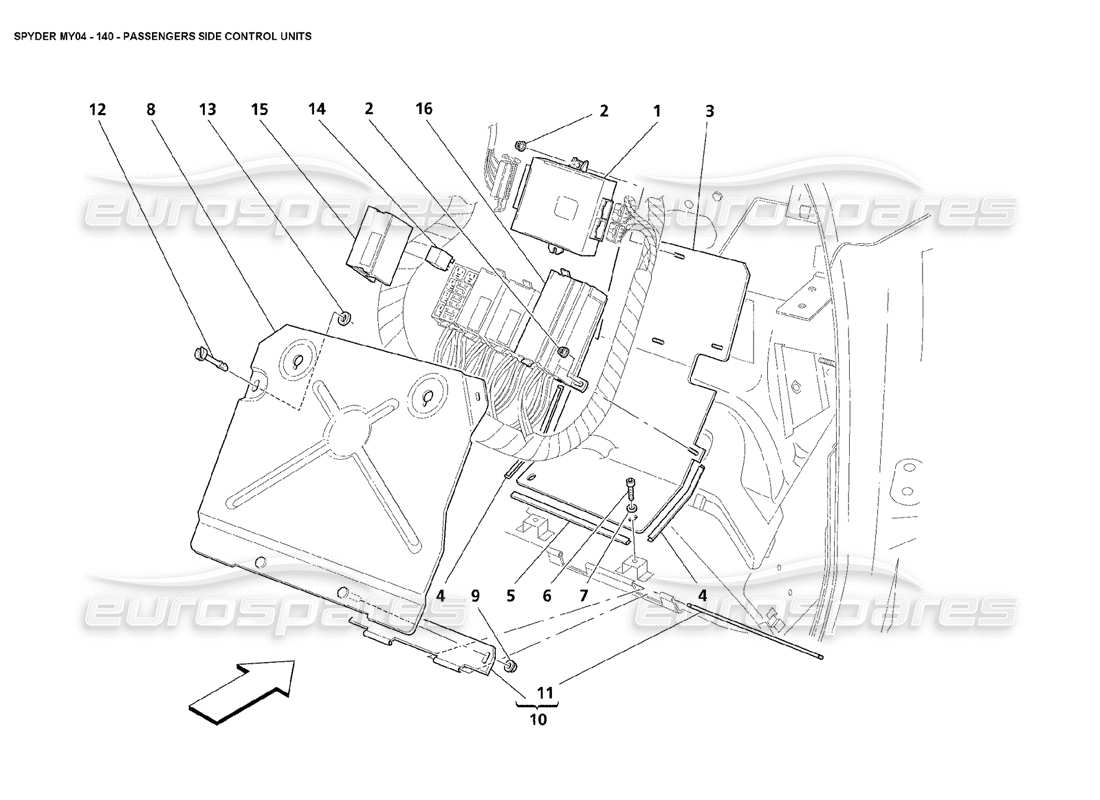 maserati 4200 spyder (2004) passengers side control units parts diagram