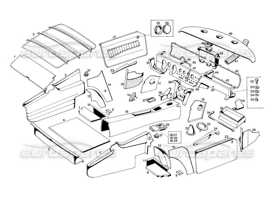 a part diagram from the maserati ghibli (1967-1973) parts catalogue
