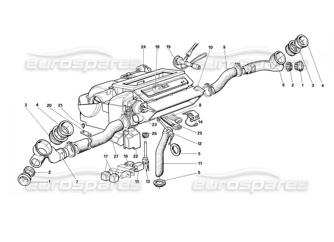 a part diagram from the ferrari testarossa (1987) parts catalogue