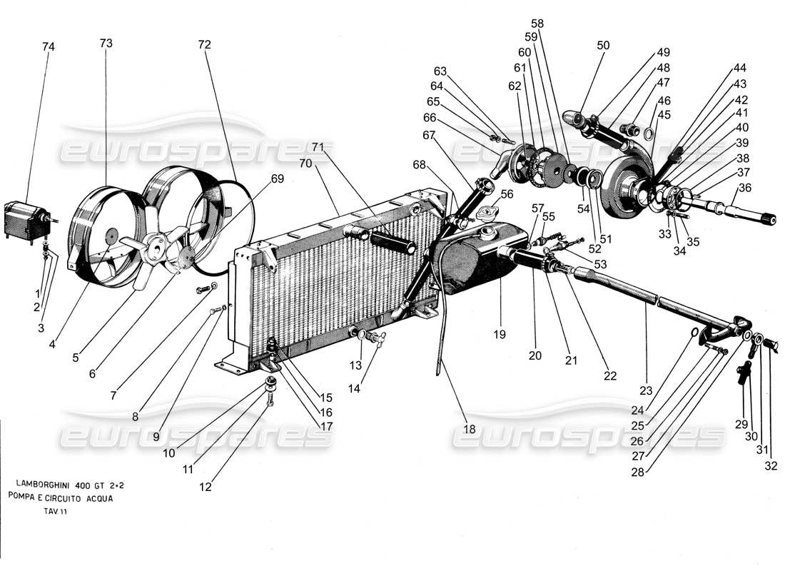 a part diagram from the lamborghini 400 gt parts catalogue