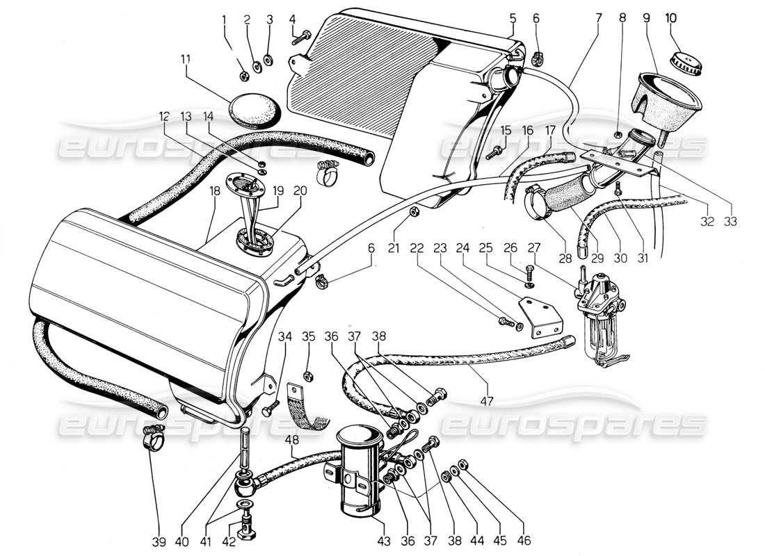 a part diagram from the Lamborghini Urraco P300 parts catalogue