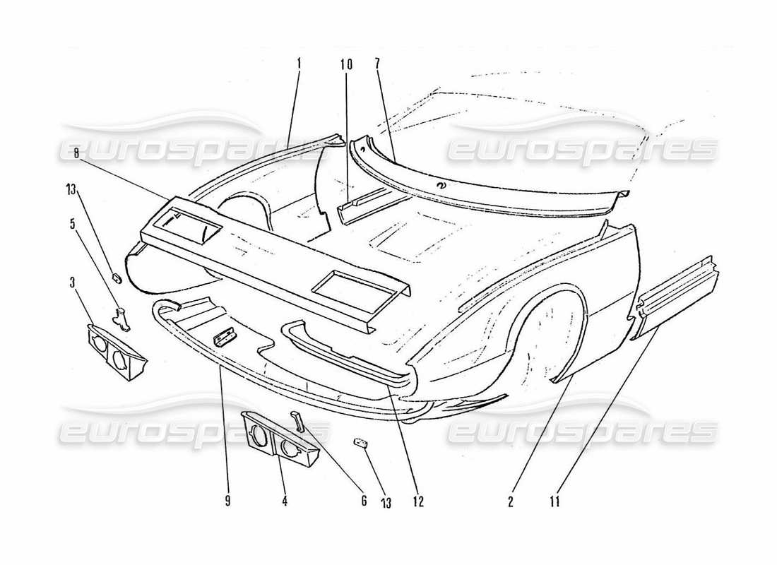 a part diagram from the ferrari 365 gtc4 (coachwork) parts catalogue