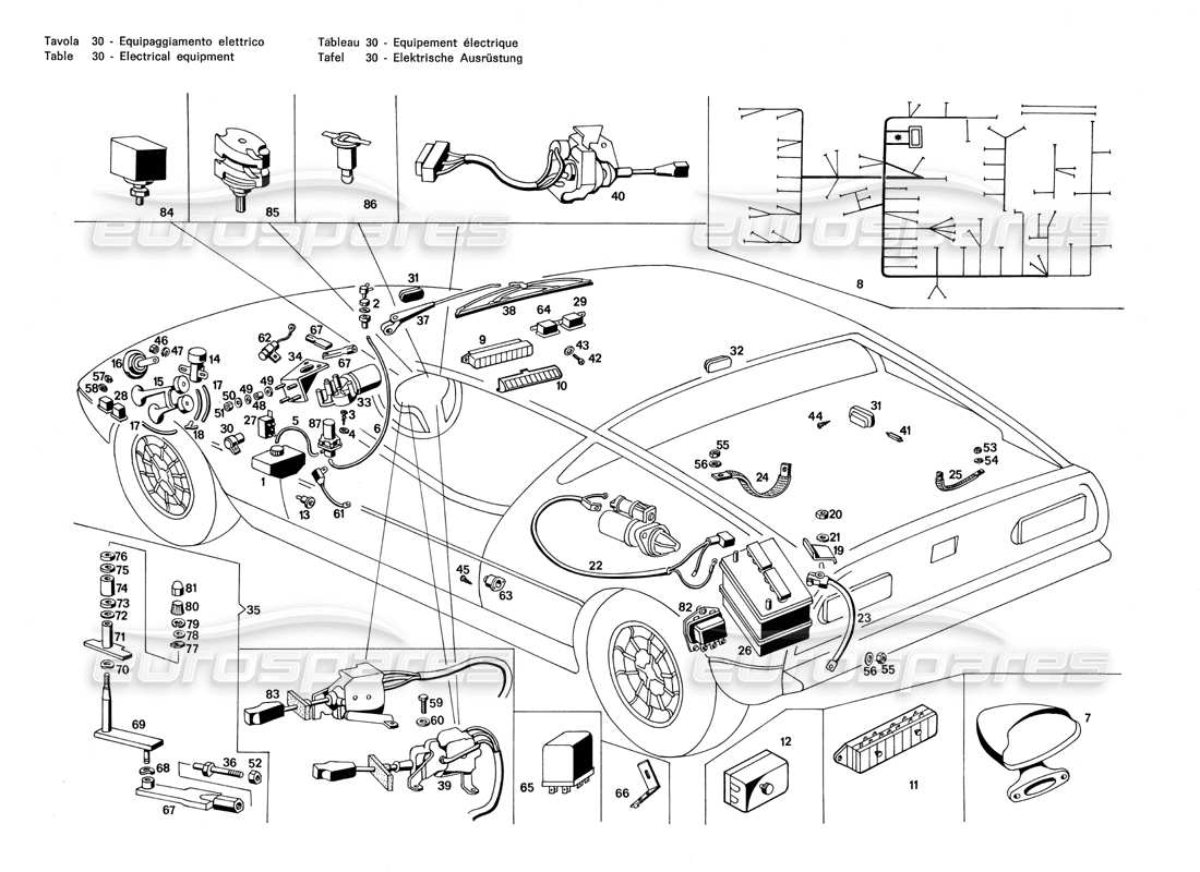 a part diagram from the Maserati Merak 3.0 parts catalogue
