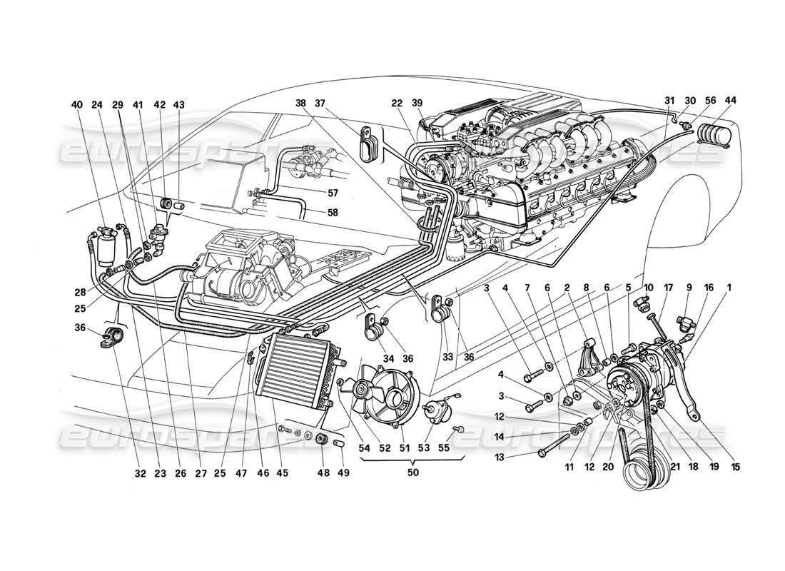 a part diagram from the Ferrari Testarossa (1987) parts catalogue