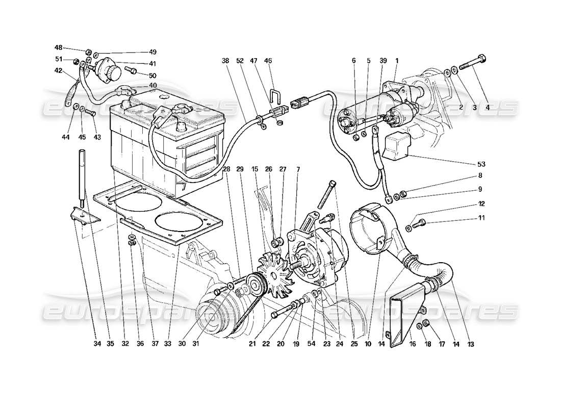 a part diagram from the ferrari testarossa (1987) parts catalogue
