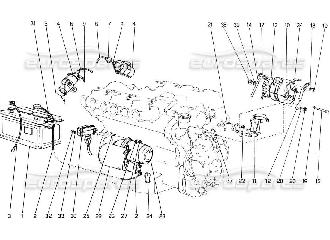 a part diagram from the ferrari 365 gt4 2+2 (1973) parts catalogue