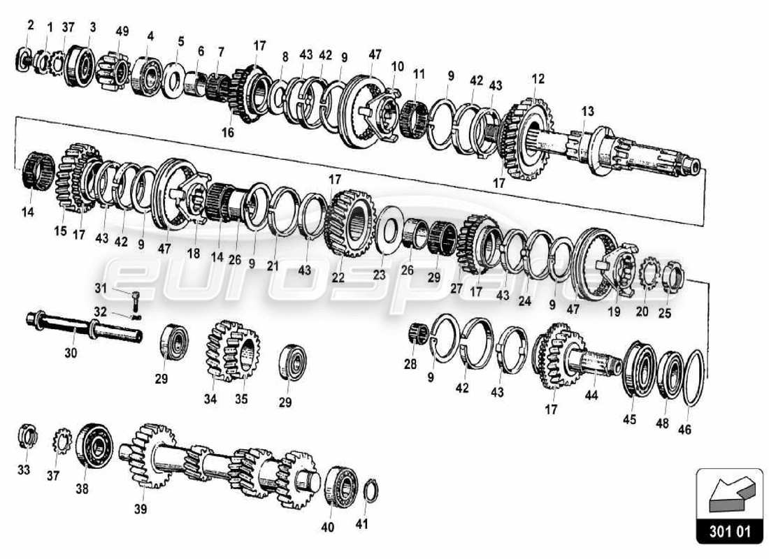 a part diagram from the lamborghini miura parts catalogue