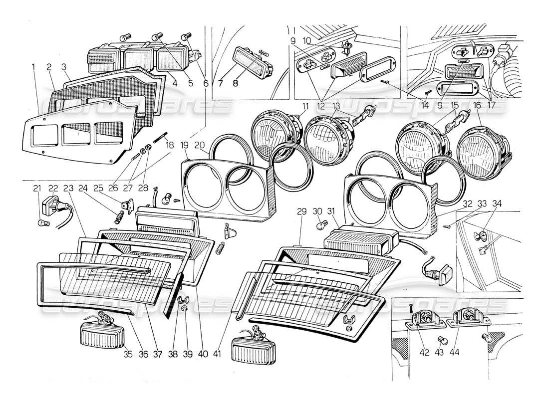 VIEW PARTS DIAGRAMS FROM THE LAMBORGHINI COUNTACH LP400 PARTS CATALOGUE a part diagram from the lamborghini countach lp400 parts catalogue