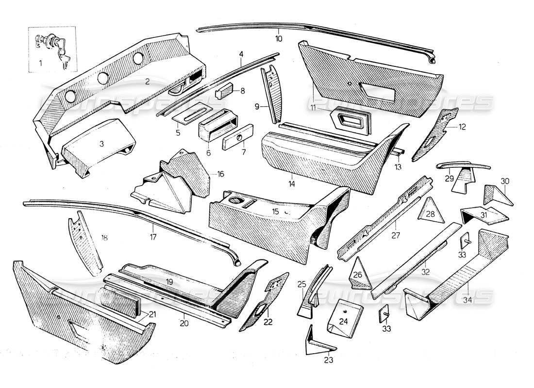 VIEW PARTS DIAGRAMS FROM THE LAMBORGHINI COUNTACH PARTS CATALOGUE a part diagram from the lamborghini countach parts catalogue