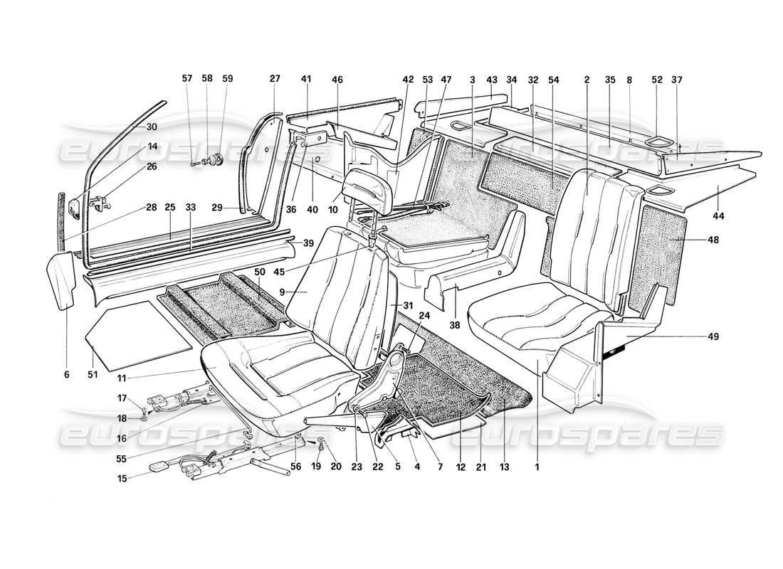 a part diagram from the Ferrari Mondial 3.2 QV (1987) parts catalogue