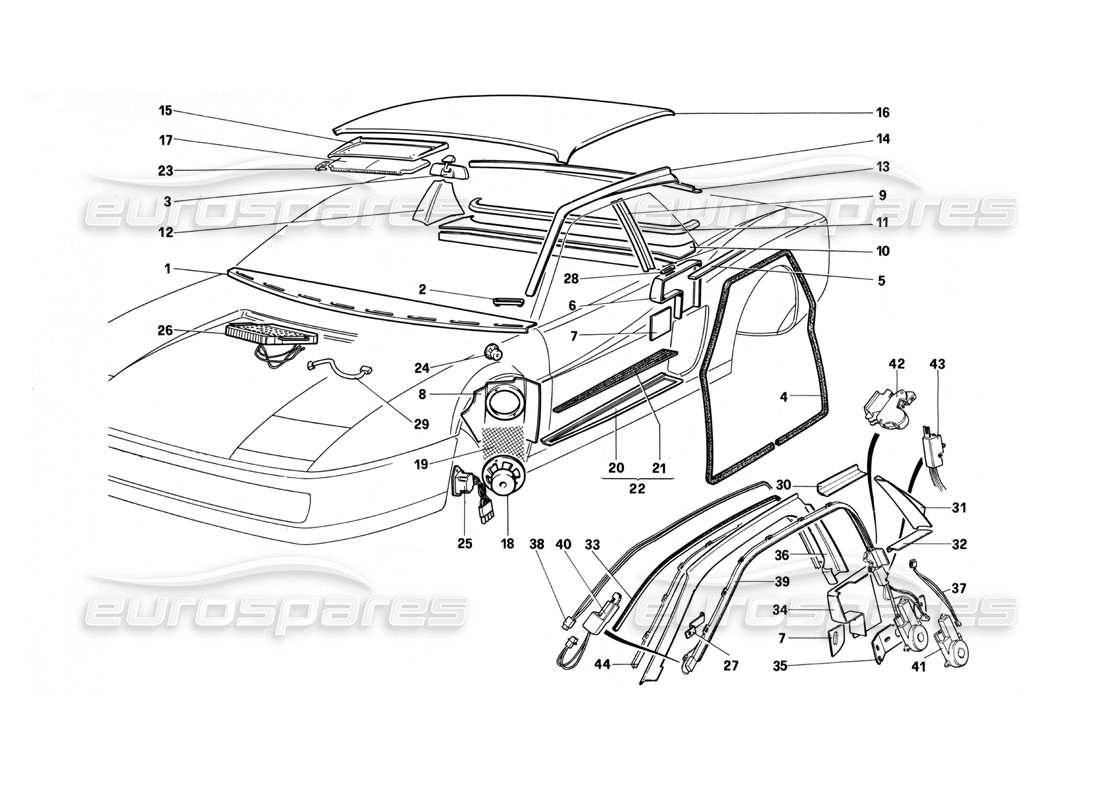 a part diagram from the ferrari testarossa (1990) parts catalogue