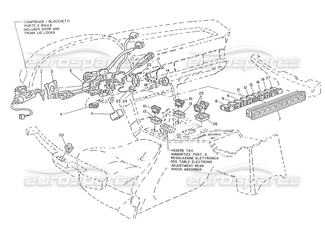 a part diagram from the maserati ghibli (1993-1995) parts catalogue