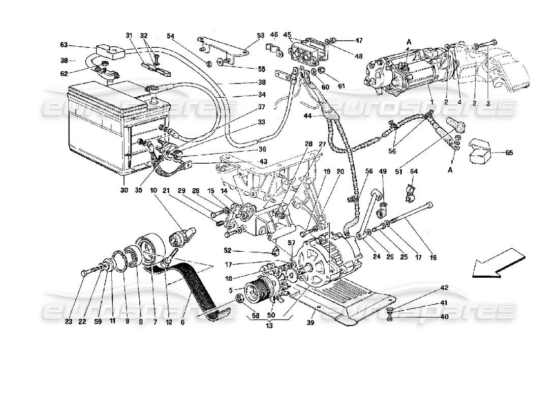 a part diagram from the ferrari mondial 3.4 t coupe/cabrio parts catalogue